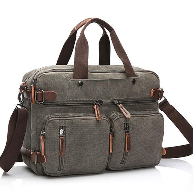 Scione Men Canvas Leather Briefcase  Laptop Pocket - foxberryparkproducts