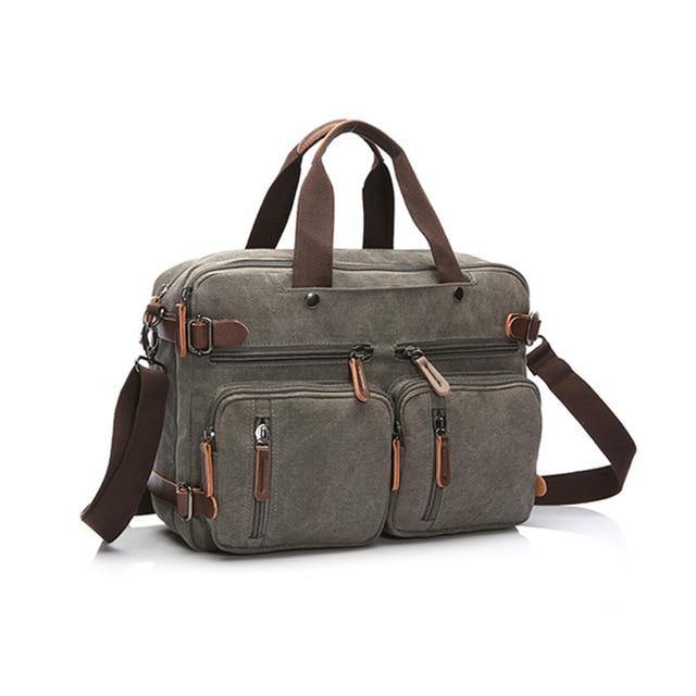 Scione Men Canvas Leather Briefcase  Laptop Pocket - foxberryparkproducts