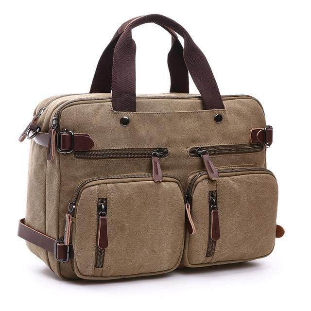 Scione Men Canvas Leather Briefcase  Laptop Pocket - foxberryparkproducts
