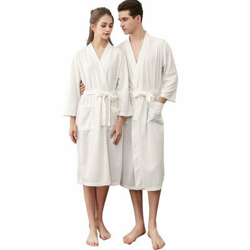 Women Men Bath Robe Waffle Shower Robe Male Female - foxberryparkproducts