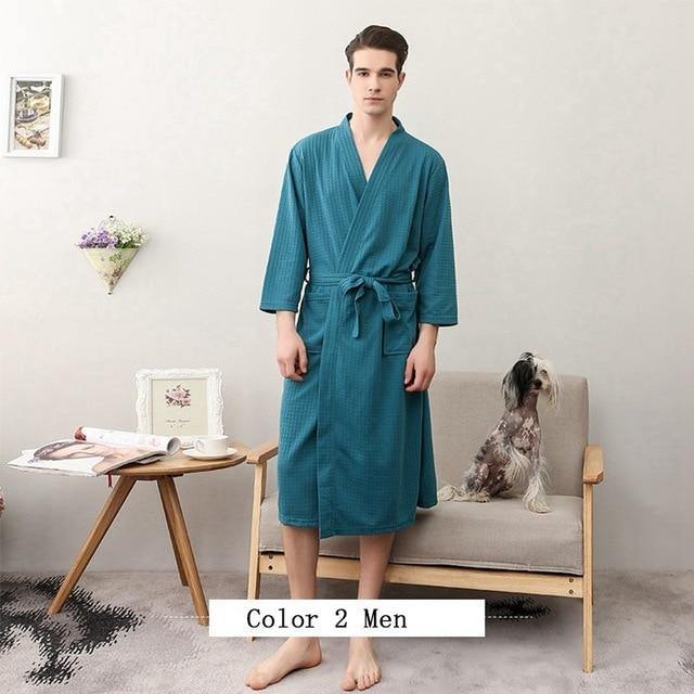 Women Men Bath Robe Waffle Shower Robe Male Female - foxberryparkproducts