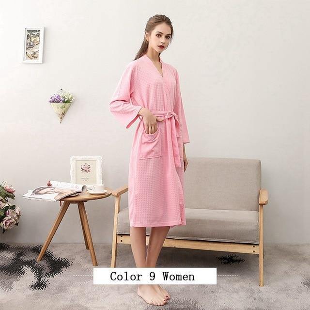 Women Men Bath Robe Waffle Shower Robe Male Female - foxberryparkproducts