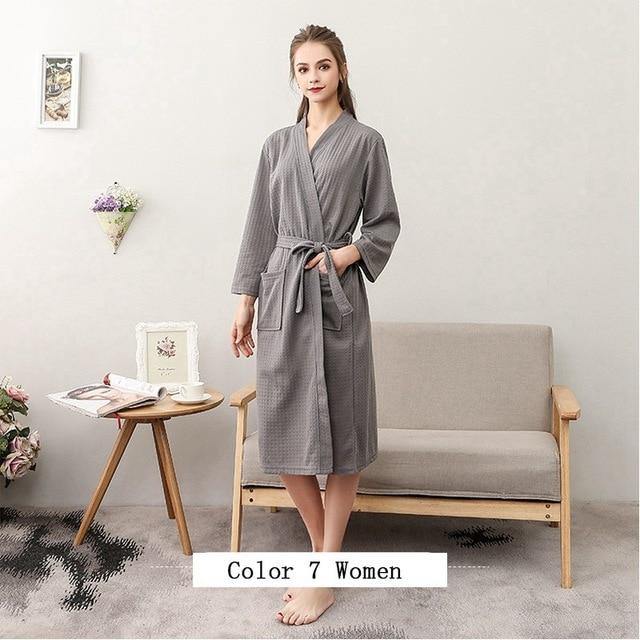 Women Men Bath Robe Waffle Shower Robe Male Female - foxberryparkproducts