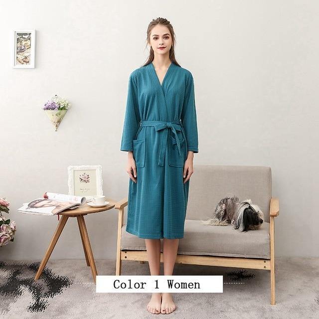 Women Men Bath Robe Waffle Shower Robe Male Female - foxberryparkproducts