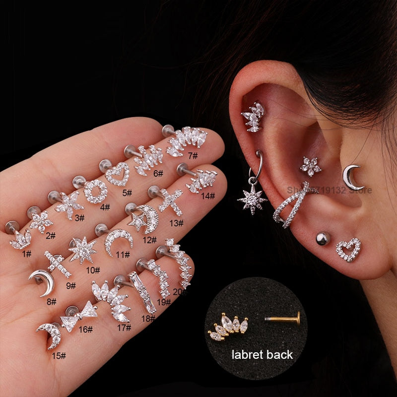 Earring Cartilege New 1Pc Silver Color Stainless Steel Helix Screw Back  ID A115-1107 - foxberryparkproducts