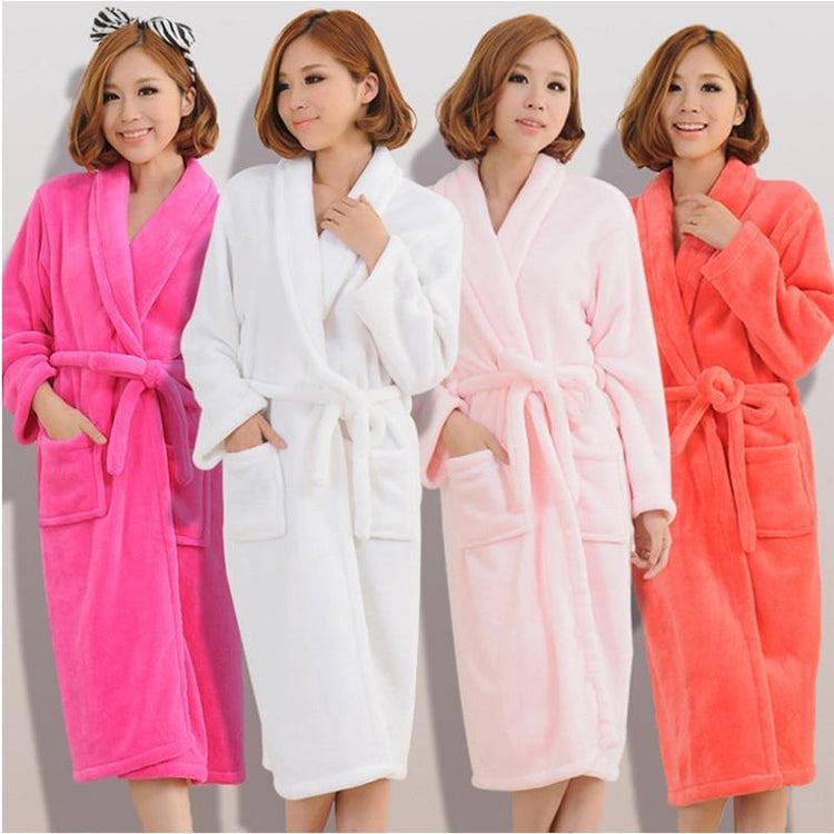 Women Men Flannel Bath Robe Sleepwear 2020 Autumn Winter Solid Plush - foxberryparkproducts
