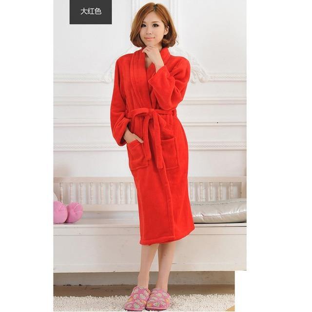 Women Men Flannel Bath Robe Sleepwear 2020 Autumn Winter Solid Plush - foxberryparkproducts