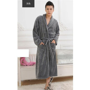 Women Men Flannel Bath Robe Sleepwear 2020 Autumn Winter Solid Plush - foxberryparkproducts