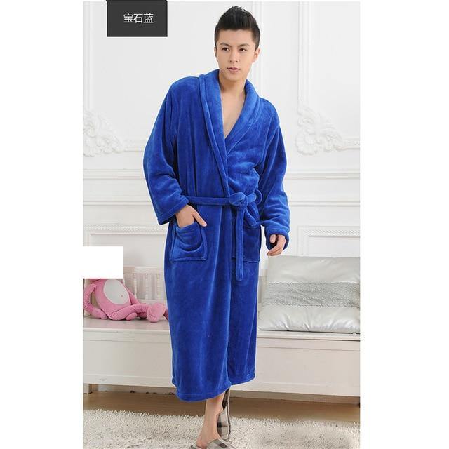 Women Men Flannel Bath Robe Sleepwear 2020 Autumn Winter Solid Plush - foxberryparkproducts