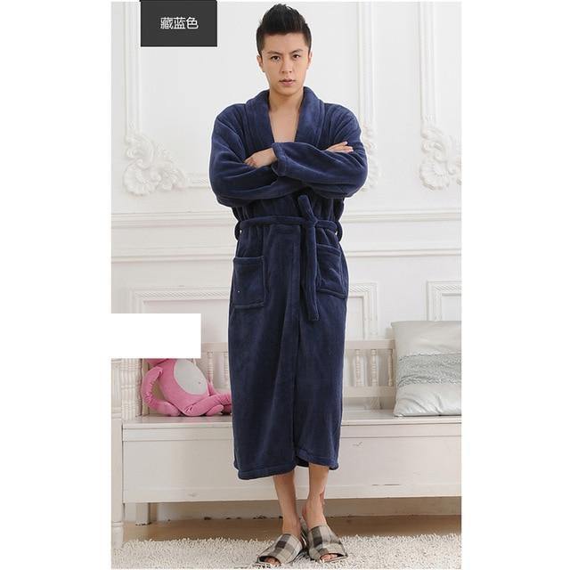 Women Men Flannel Bath Robe Sleepwear 2020 Autumn Winter Solid Plush - foxberryparkproducts