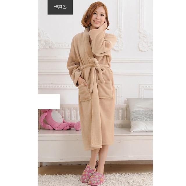 Women Men Flannel Bath Robe Sleepwear 2020 Autumn Winter Solid Plush - foxberryparkproducts