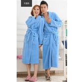 Women Men Flannel Bath Robe Sleepwear 2020 Autumn Winter Solid Plush - foxberryparkproducts
