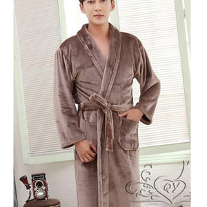 Women Men Flannel Bath Robe Sleepwear 2020 Autumn Winter Solid Plush - foxberryparkproducts