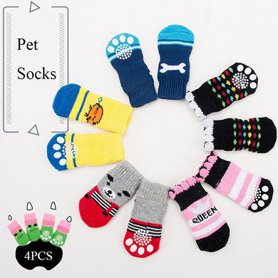 4Pcs Warm Puppy Dog Shoes Soft Pet Knits Socks - foxberryparkproducts