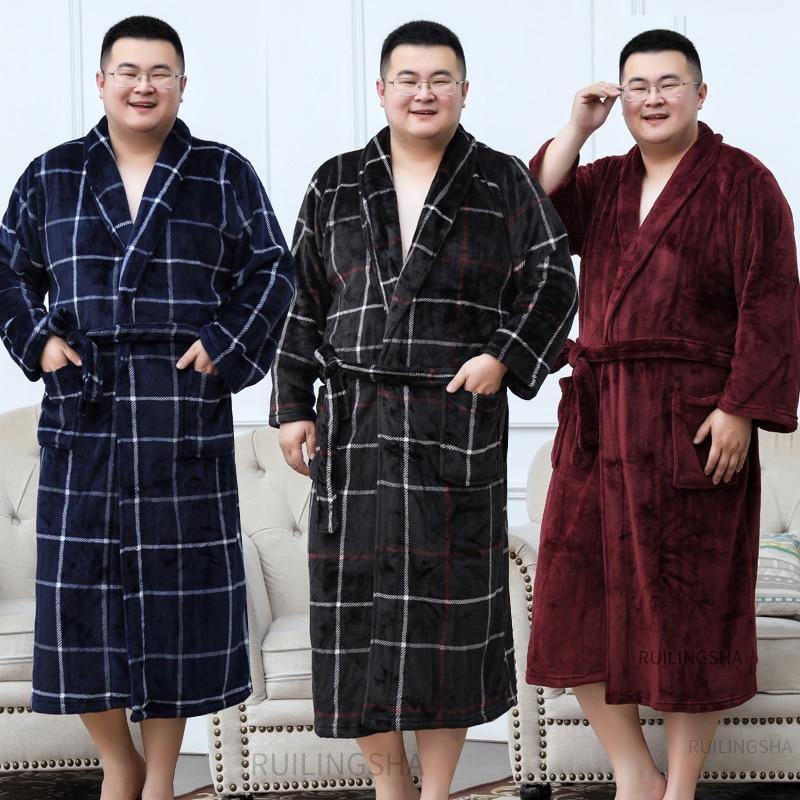 Men Plus Size Warm Flannel Bathrobe 40-130 KG Men Winter Coral Fleece - foxberryparkproducts