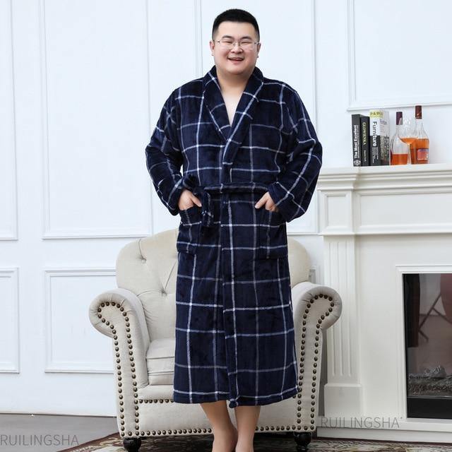 Men Plus Size Warm Flannel Bathrobe 40-130 KG Men Winter Coral Fleece - foxberryparkproducts