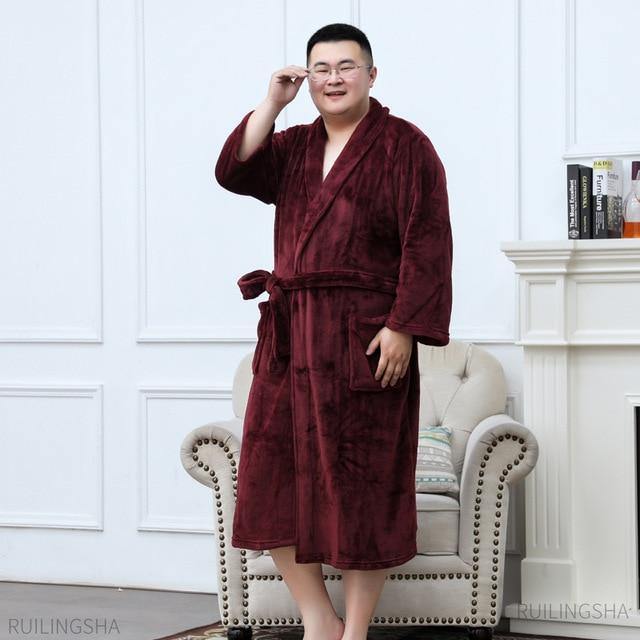 Men Plus Size Warm Flannel Bathrobe 40-130 KG Men Winter Coral Fleece - foxberryparkproducts