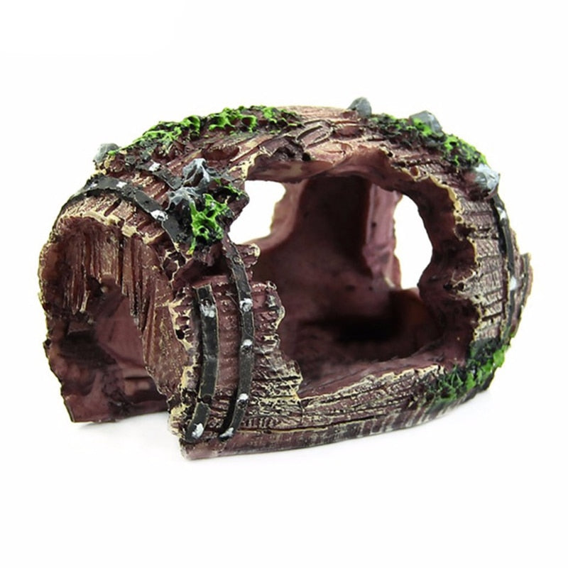 Resin Aquarium Fish Tank Ornaments  Artificial Barrel Cave - foxberryparkproducts