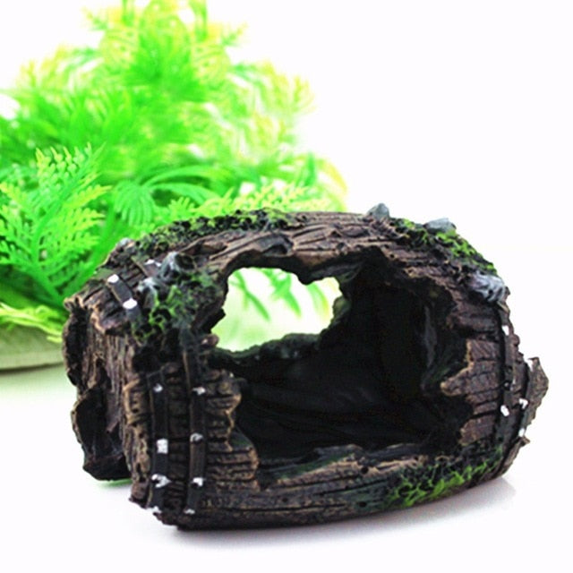 Resin Aquarium Fish Tank Ornaments  Artificial Barrel Cave - foxberryparkproducts