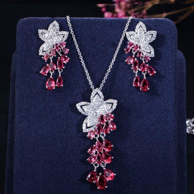 Necklace CWWZircons New Arrival Cubic Zirconia Tassel Drop Flower  ID A112 - 1118 - foxberryparkproducts