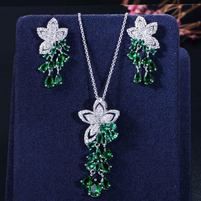 Necklace CWWZircons New Arrival Cubic Zirconia Tassel Drop Flower  ID A112 - 1118 - foxberryparkproducts