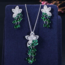 Load image into Gallery viewer, Necklace CWWZircons New Arrival Cubic Zirconia Tassel Drop Flower  ID A112 - 1118 - foxberryparkproducts
