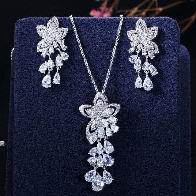 Necklace CWWZircons New Arrival Cubic Zirconia Tassel Drop Flower  ID A112 - 1118 - foxberryparkproducts