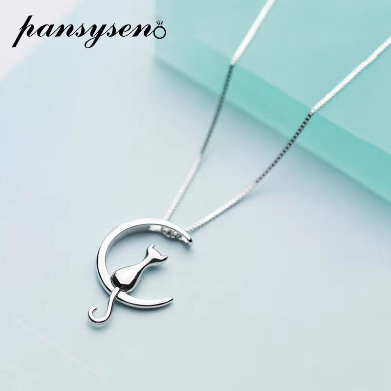 Beautiful Pure 925 Sterling Silver Cat Charm Pendant Necklaces for Women - foxberryparkproducts