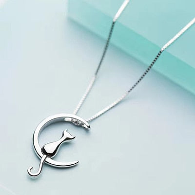 Beautiful Pure 925 Sterling Silver Cat Charm Pendant Necklaces for Women - foxberryparkproducts