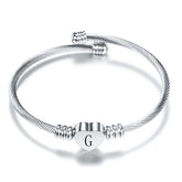 Fashion Heart Charm Bangle With Initial Alphabet Letter Engrave High Quality Women Jewelry Cuff Bangles Wholesale For Party Gift - foxberryparkproducts