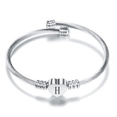 Fashion Heart Charm Bangle With Initial Alphabet Letter Engrave High Quality Women Jewelry Cuff Bangles Wholesale For Party Gift - foxberryparkproducts