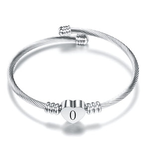 Fashion Heart Charm Bangle With Initial Alphabet Letter Engrave High Quality Women Jewelry Cuff Bangles Wholesale For Party Gift - foxberryparkproducts