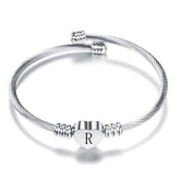 Fashion Heart Charm Bangle With Initial Alphabet Letter Engrave High Quality Women Jewelry Cuff Bangles Wholesale For Party Gift - foxberryparkproducts