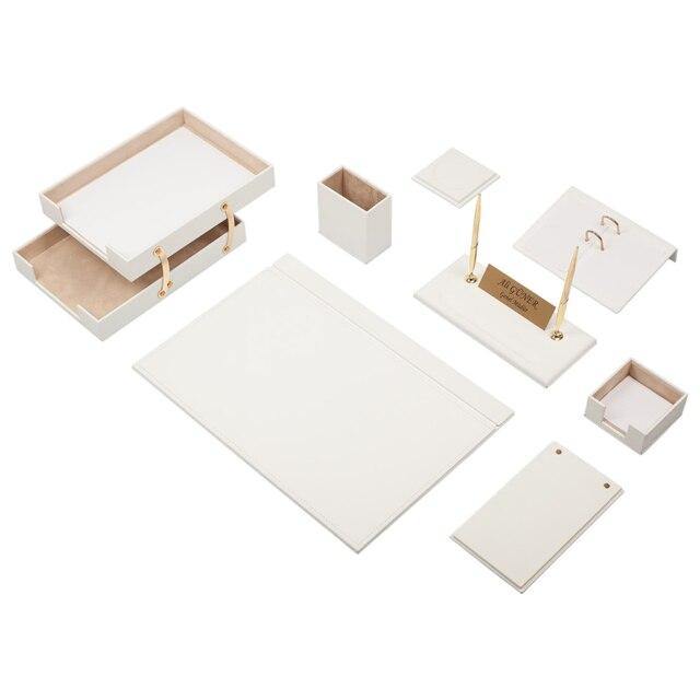 Leather Desk Set 10 Pieces With Double Document Tray - foxberryparkproducts