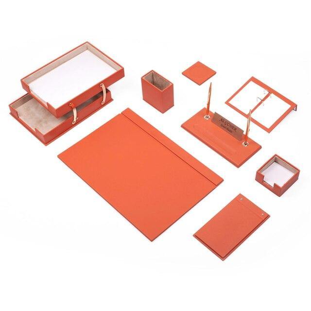 Leather Desk Set 10 Pieces With Double Document Tray - foxberryparkproducts
