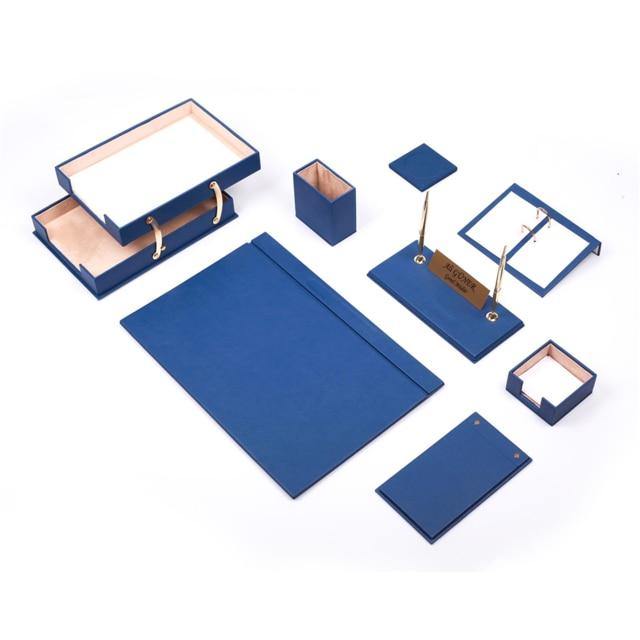 Leather Desk Set 10 Pieces With Double Document Tray - foxberryparkproducts