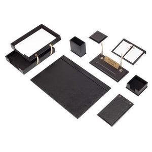 Leather Desk Set 10 Pieces With Double Document Tray - foxberryparkproducts