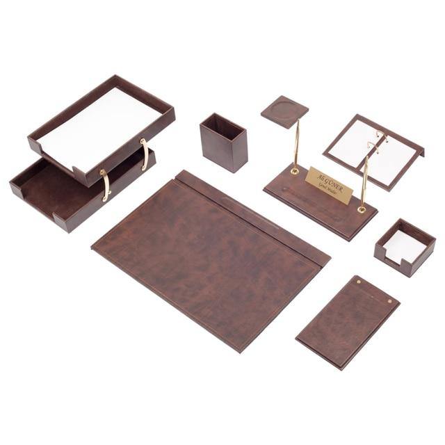 Leather Desk Set 10 Pieces With Double Document Tray - foxberryparkproducts