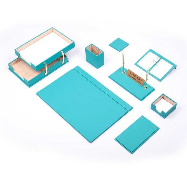 Leather Desk Set 10 Pieces With Double Document Tray - foxberryparkproducts