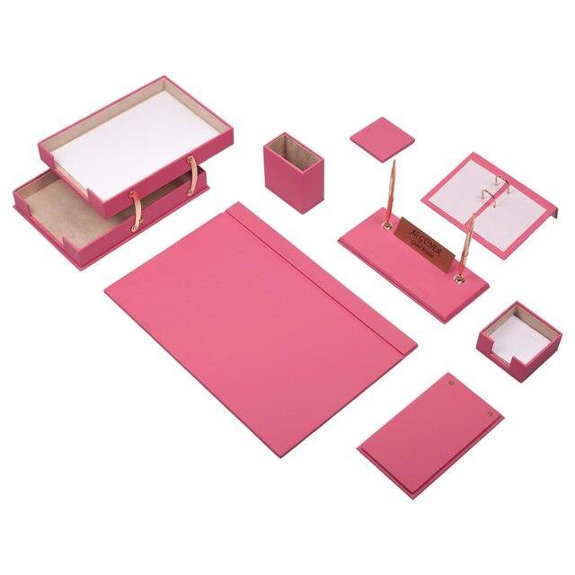 Leather Desk Set 10 Pieces With Double Document Tray - foxberryparkproducts