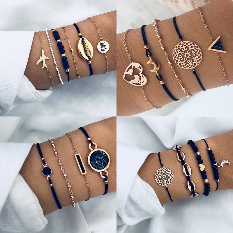 Bracelet Set  New Bohemian Black Rope Chain     ID A114 - 1110 - foxberryparkproducts