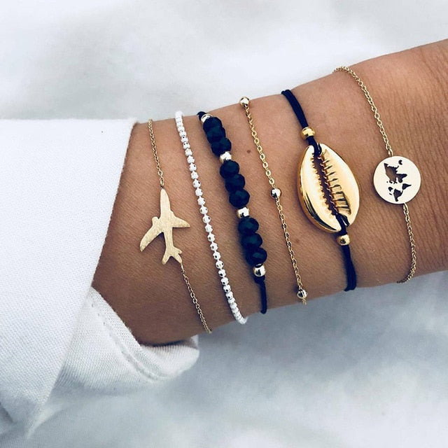 Bracelet Set  New Bohemian Black Rope Chain     ID A114 - 1110 - foxberryparkproducts