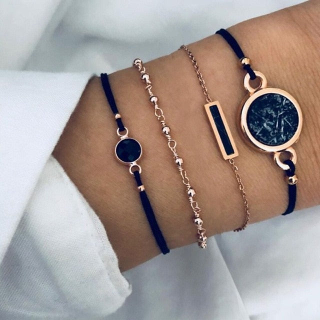 Bracelet Set  New Bohemian Black Rope Chain     ID A114 - 1110 - foxberryparkproducts