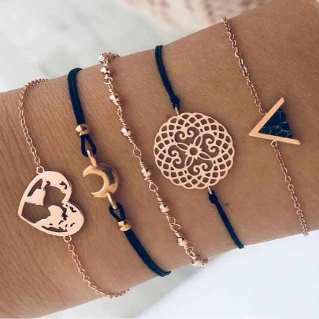Bracelet Set  New Bohemian Black Rope Chain     ID A114 - 1110 - foxberryparkproducts