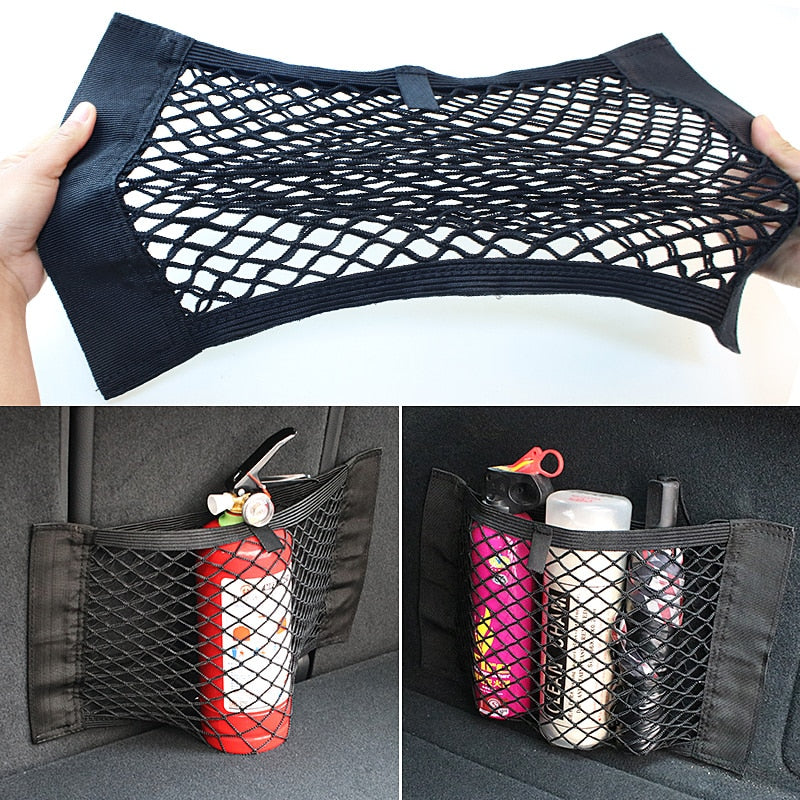 Car Back Rear Mesh Trunk Seat Elastic String Net Magic Sticker Universal Storage Bag Pocket Cage Auto Organizer Seat Back Bag - foxberryparkproducts