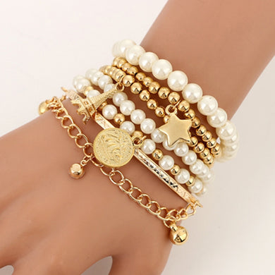 Bracelet Sets  Tacoma 6pcs/set Gold Color Beads Pearl Star Multilayer   ID A114 - 1111 - foxberryparkproducts