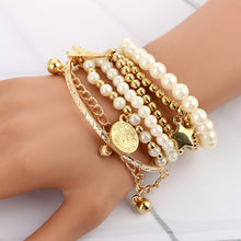 Load image into Gallery viewer, Bracelet Sets  Tacoma 6pcs/set Gold Color Beads Pearl Star Multilayer   ID A114 - 1111 - foxberryparkproducts
