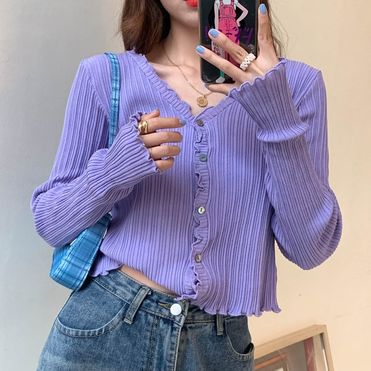 Women V-Neck Knitted Casual Ruched Short Sweaters Cardigans - foxberryparkproducts