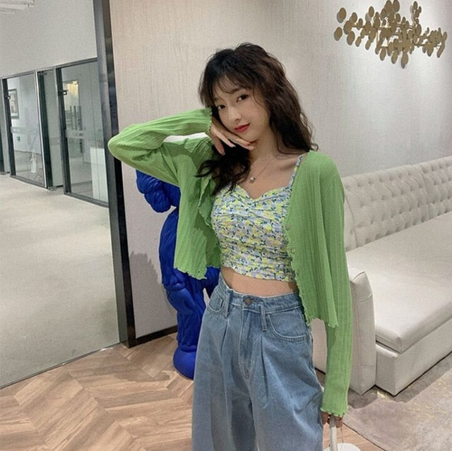 Women V-Neck Knitted Casual Ruched Short Sweaters Cardigans - foxberryparkproducts