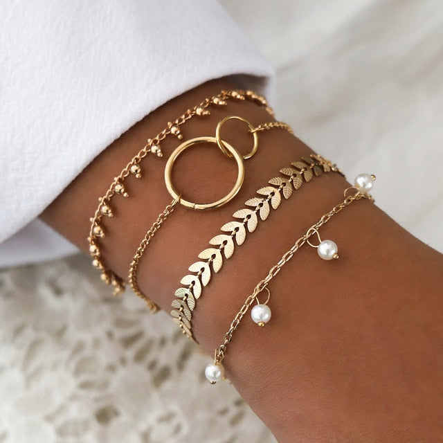 31 Styles Boho Mixed Leaves Letter Map Geometric Crystal Infinity  Pentagram Shell Multi-layer Chain Bracelet Women Wholesale - foxberryparkproducts